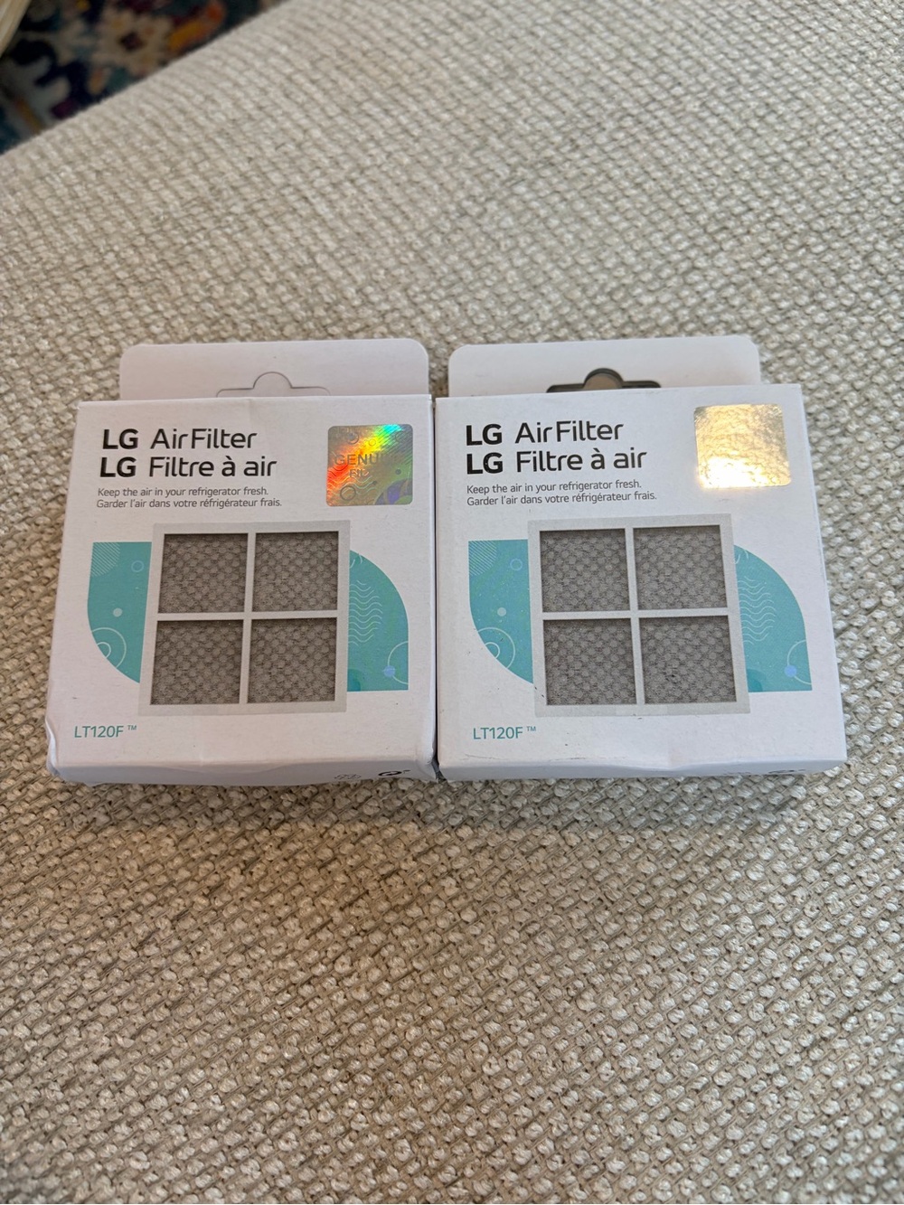 2 Genuine LG LT120F Refrigerator Fresh Air Filters OEM New Sealed